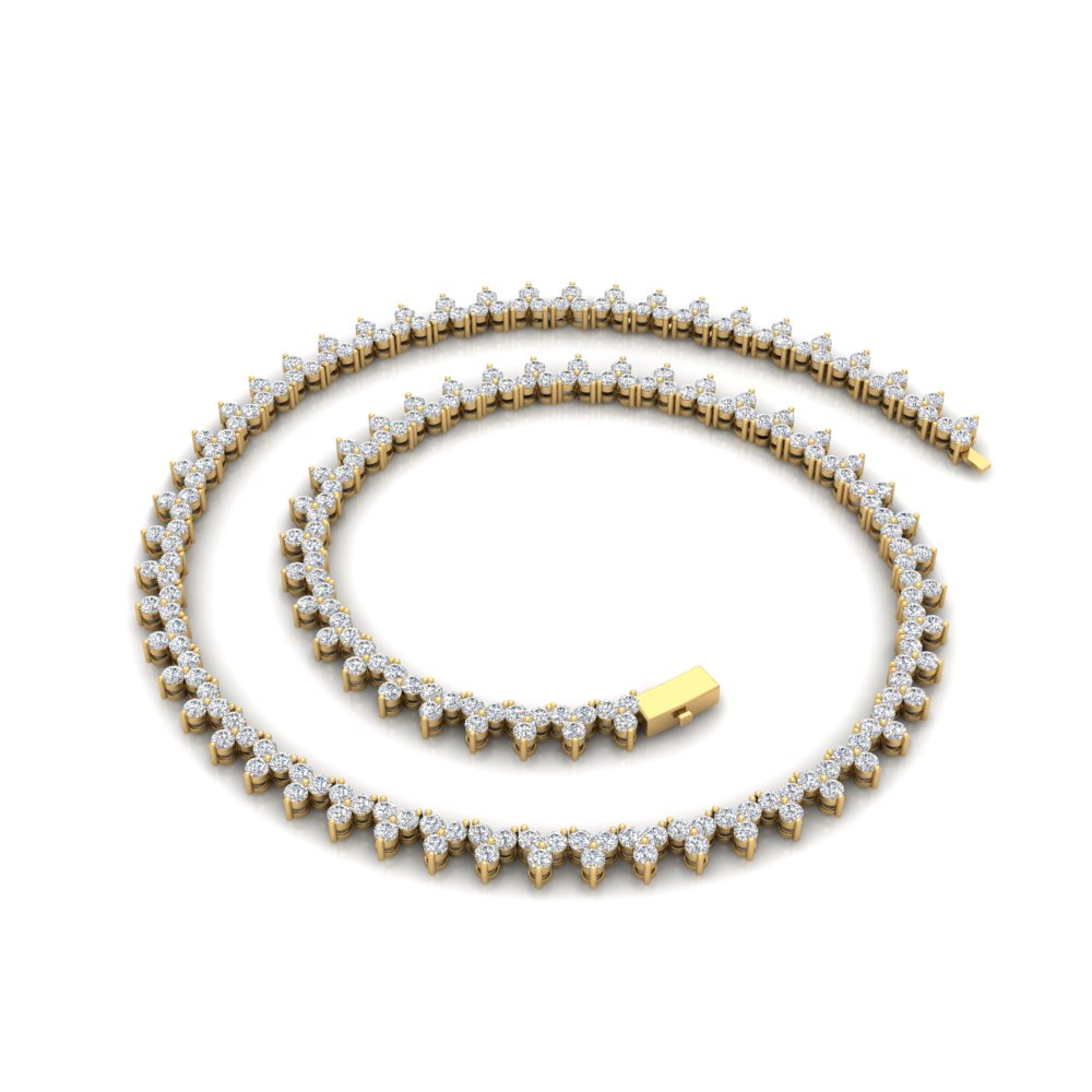 Round Diamond Triangle Graduated Chocker Tennis Necklace with 14K Yellow Gold White Diamond