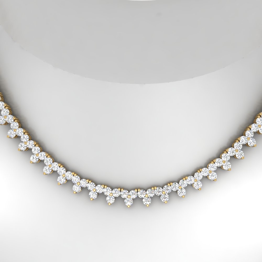 Round Diamond Triangle Graduated Chocker Tennis Necklace with 14K Yellow Gold White Diamond