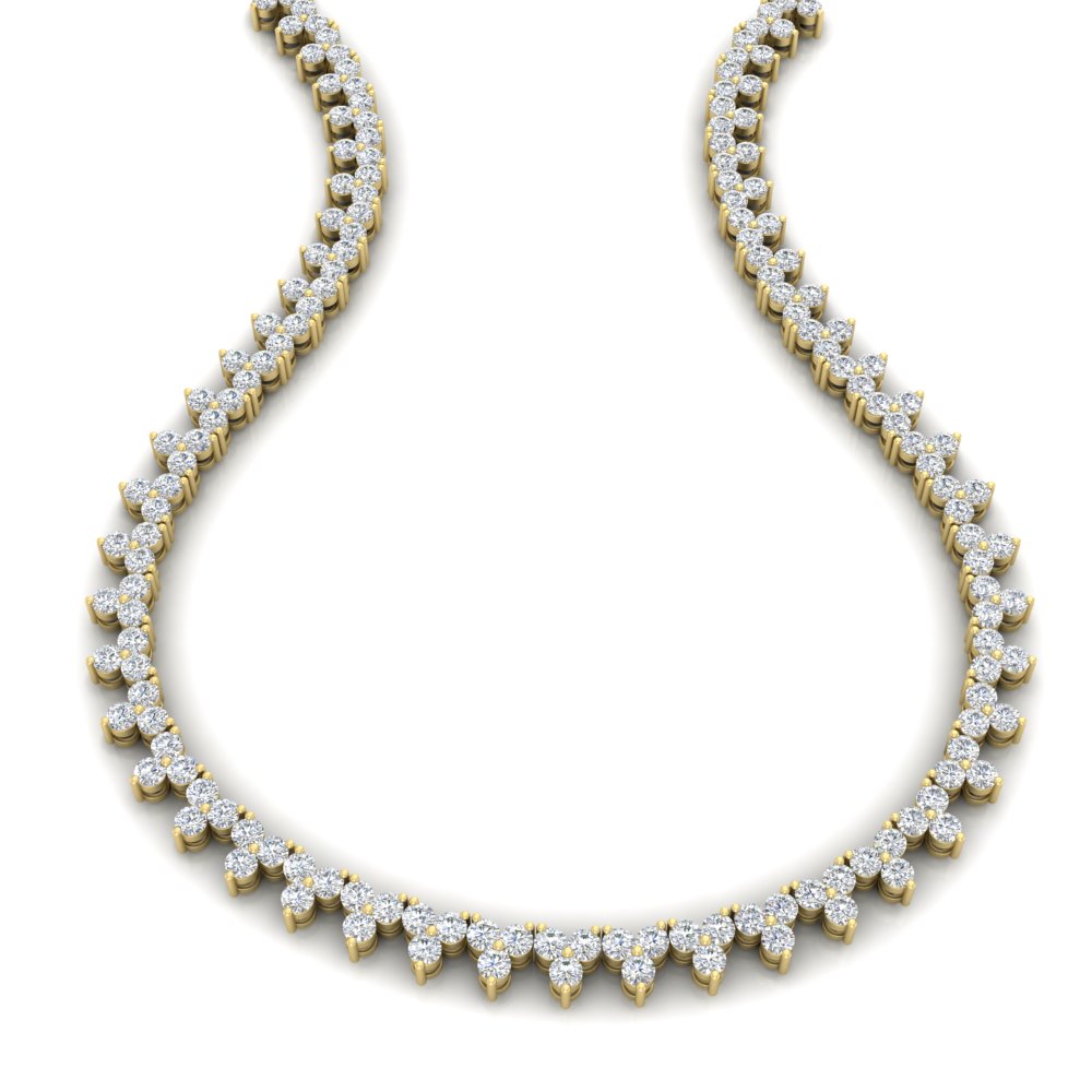 Round Diamond Triangle Graduated Chocker Tennis Necklace with 14K Yellow Gold White Diamond