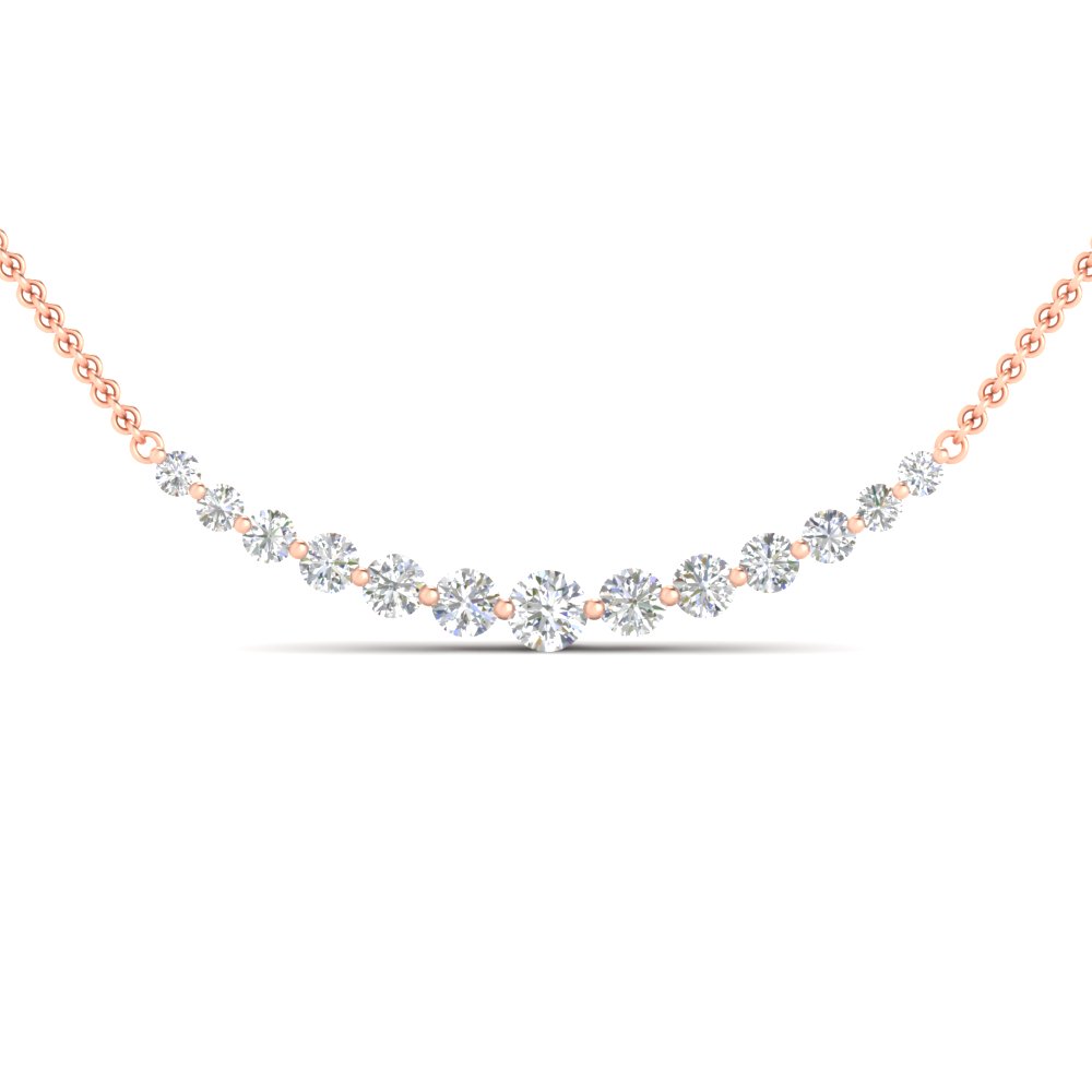 Graduated Diamond Fixed Smile Necklace with 14K Rose Gold White Diamond