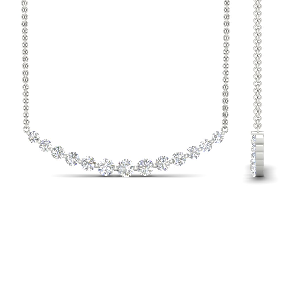 Graduated Straight Line Diamond Necklace with 14K White Gold White Diamond