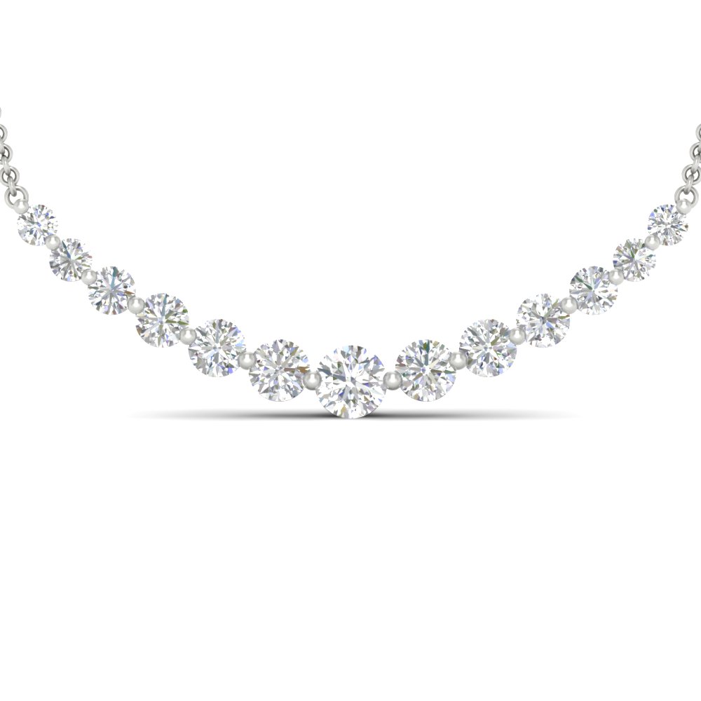 Graduated Straight Line Diamond Necklace with 14K White Gold White Diamond
