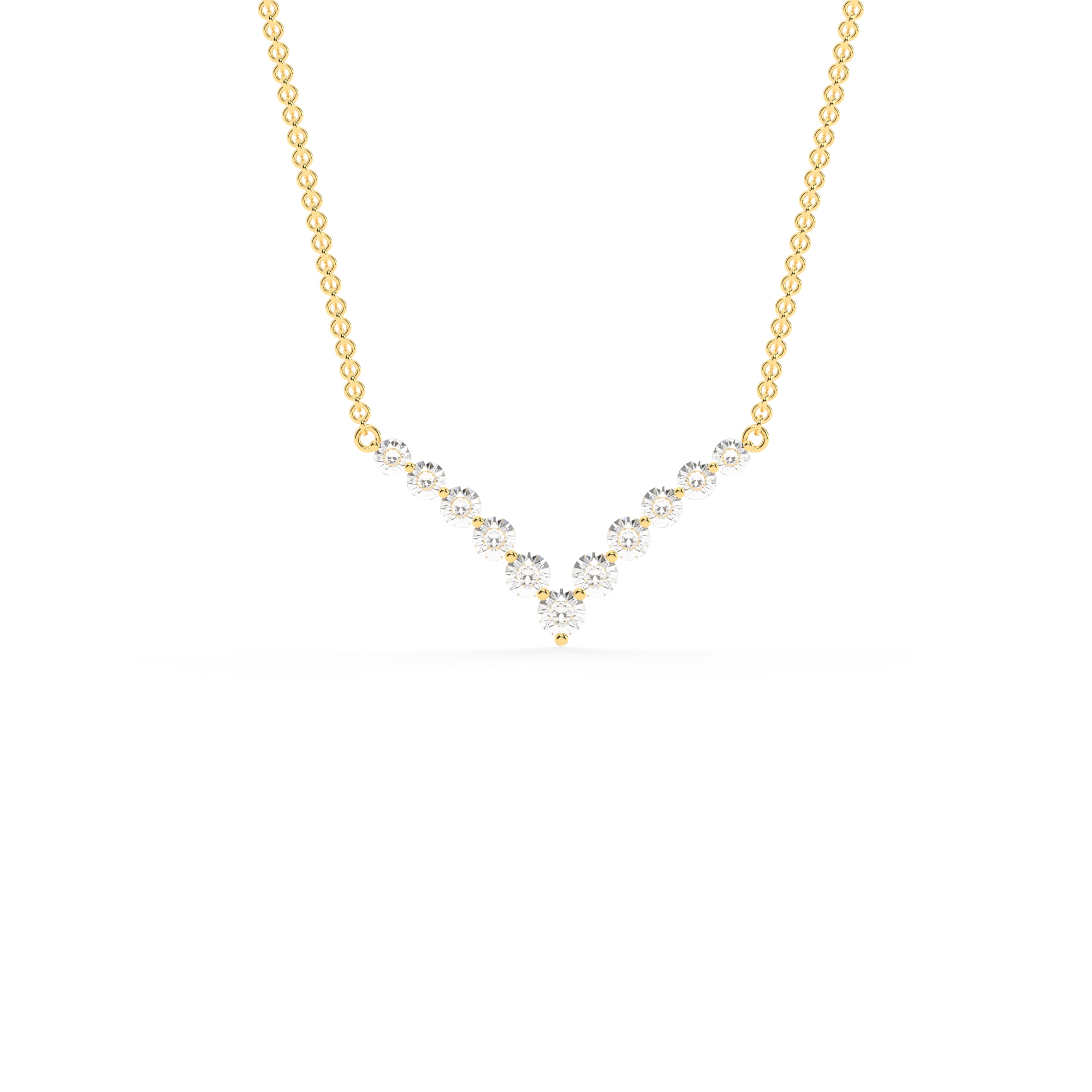 0.25 Carat Affordable V Diamond Necklace with White Diamond in 14K Yellow Gold