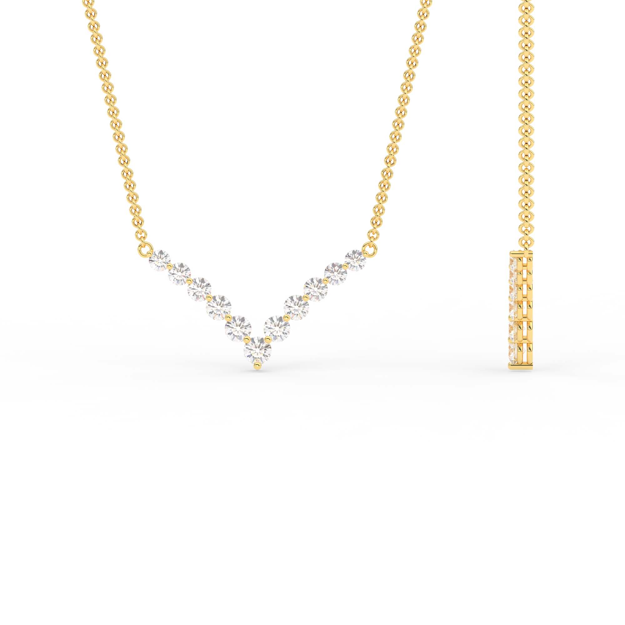 0.25 Carat Affordable V Diamond Necklace with White Diamond in 14K Yellow Gold