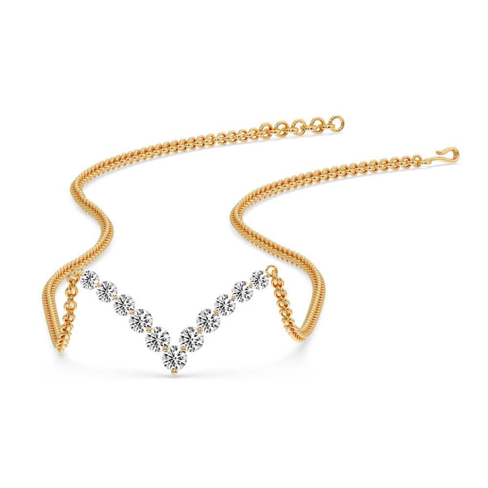 0.25 Carat Affordable V Diamond Necklace with 14K Yellow Gold White Diamond