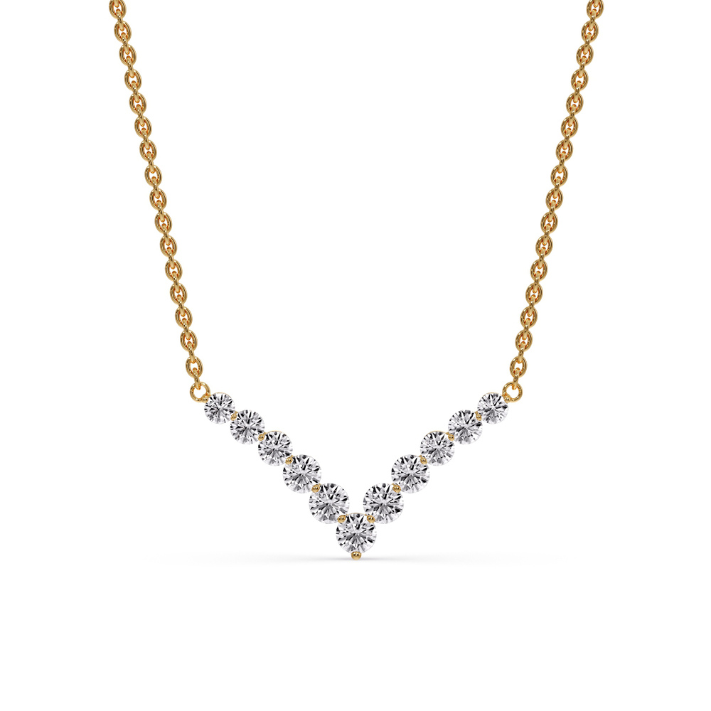 0.25 Carat Affordable V Diamond Necklace with 14K Yellow Gold White Diamond