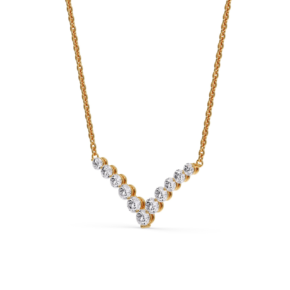 0.25 Carat Affordable V Diamond Necklace with 14K Yellow Gold White Diamond