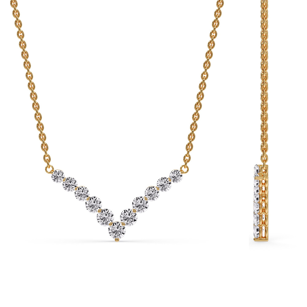 0.25 Carat Affordable V Diamond Necklace with 14K Yellow Gold White Diamond