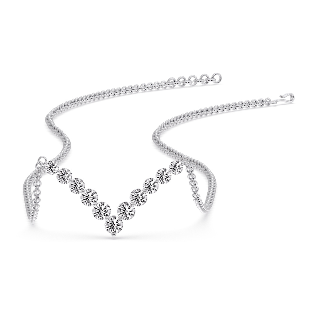 Round Graduated V-Necklace with 14K White Gold White Diamond