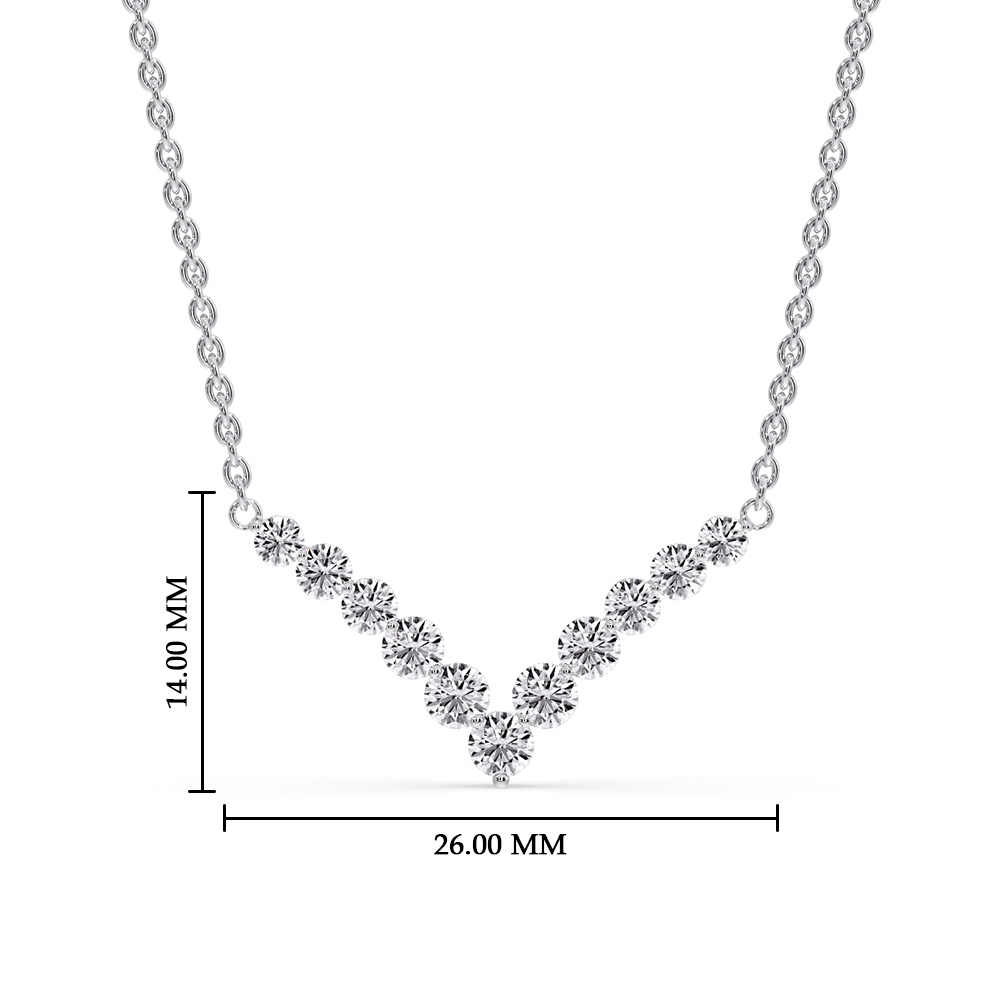 Round Graduated V-Necklace with 14K White Gold White Diamond