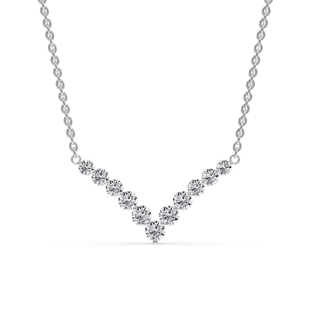 Round Graduated V-Necklace with 14K White Gold White Diamond