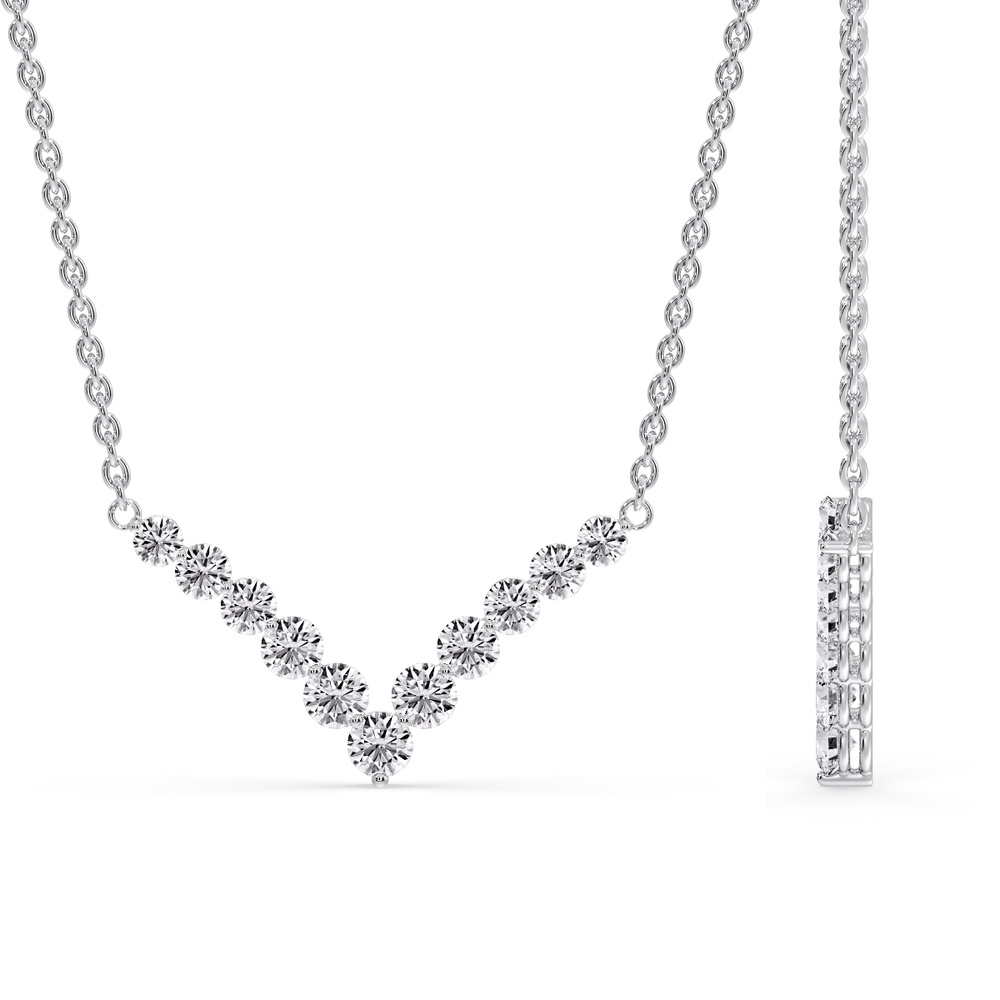 Round Graduated V-Necklace with 14K White Gold White Diamond