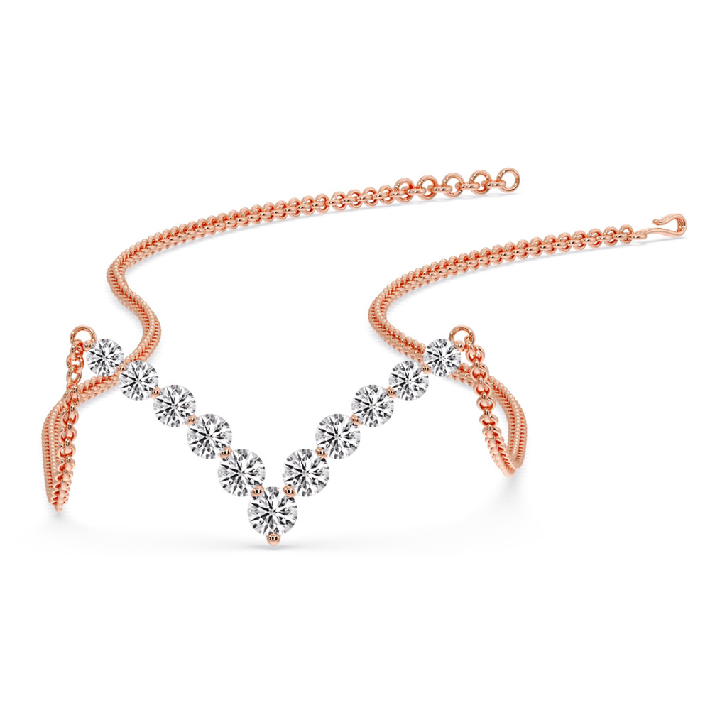 V Shaped Graduated Diamond Necklace with 14K Rose Gold White Diamond
