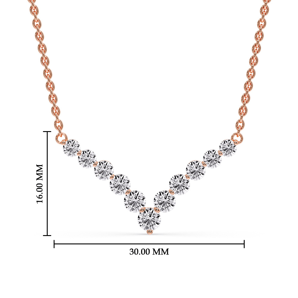 V Shaped Graduated Diamond Necklace with 14K Rose Gold White Diamond