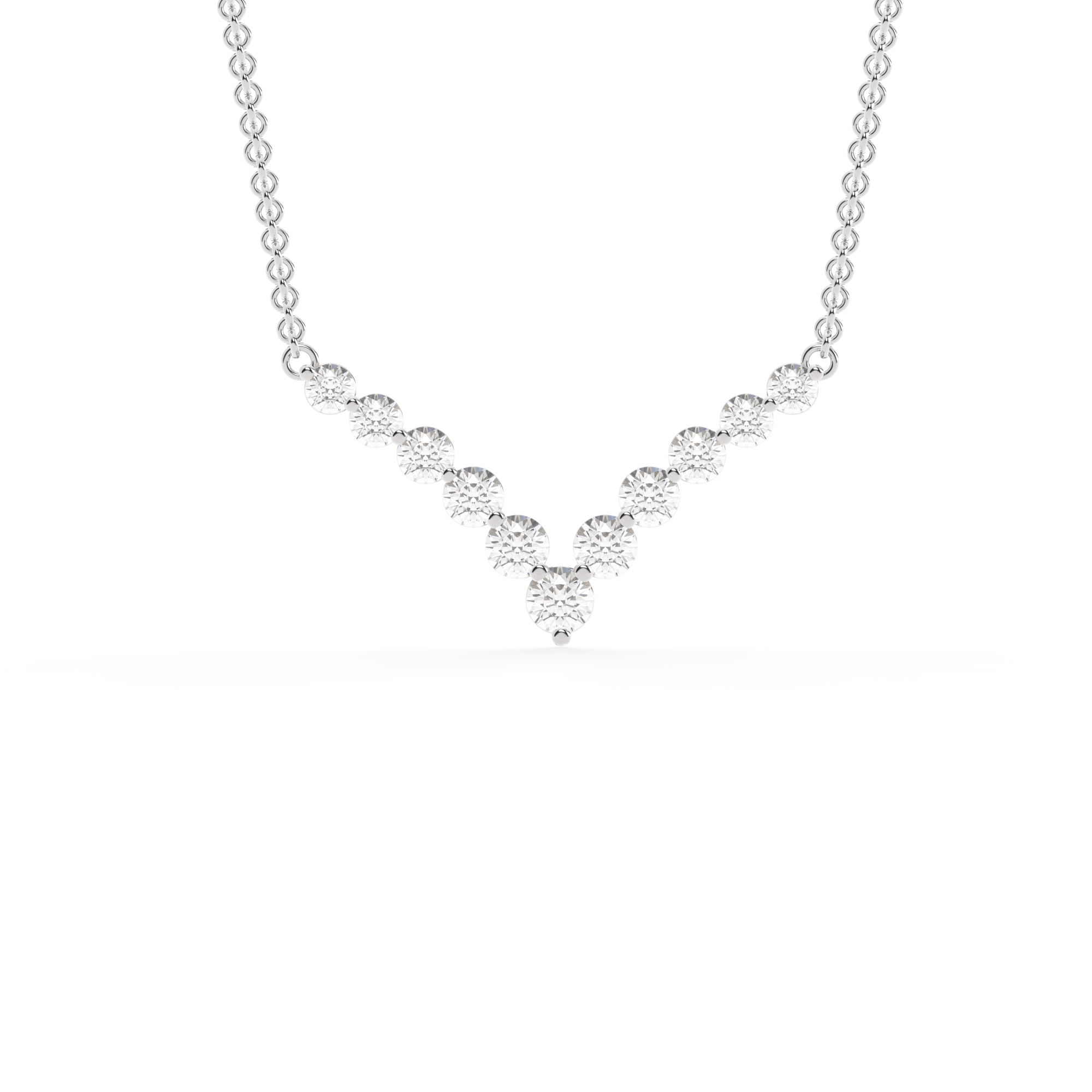 Graduated Diamond Necklace Anniversary Gifts with White Diamond in 18K White Gold