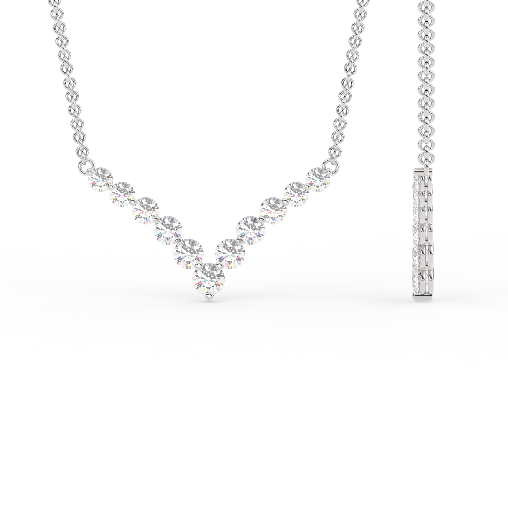 Graduated Diamond Necklace Anniversary Gifts with White Diamond in 18K White Gold