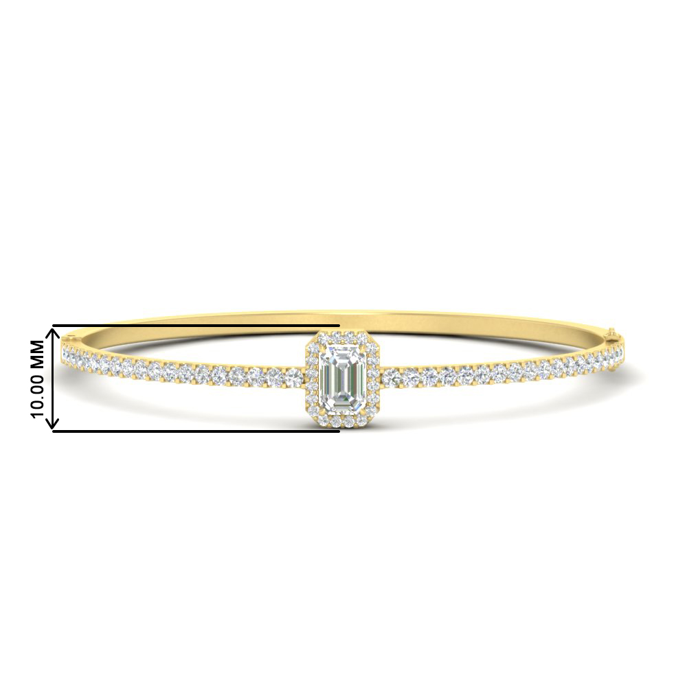 Emerald Cut Halo Style Bangle Bracelet with 14K Yellow Gold White Diamond