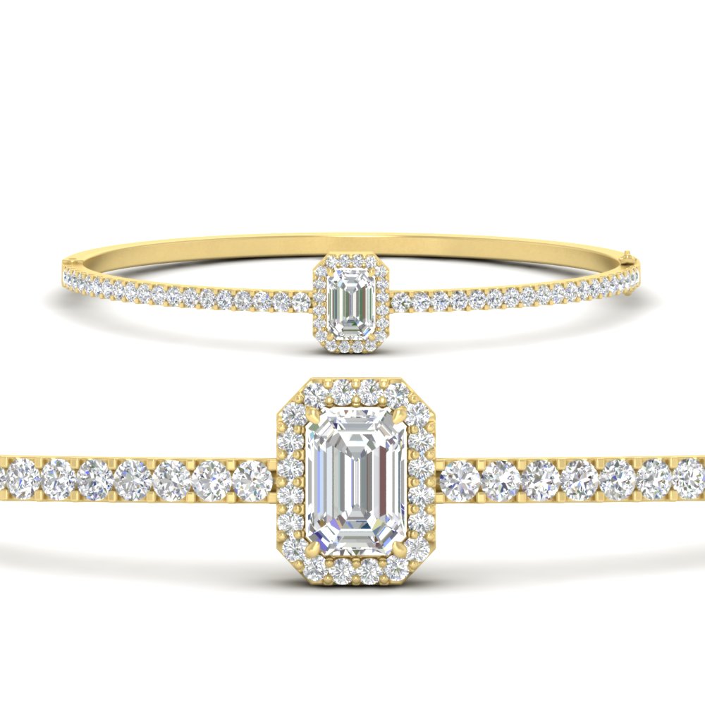 emerald cut halo style bangle bracelet in FDOBR70507EMANGLE3 3.00CT NL YG