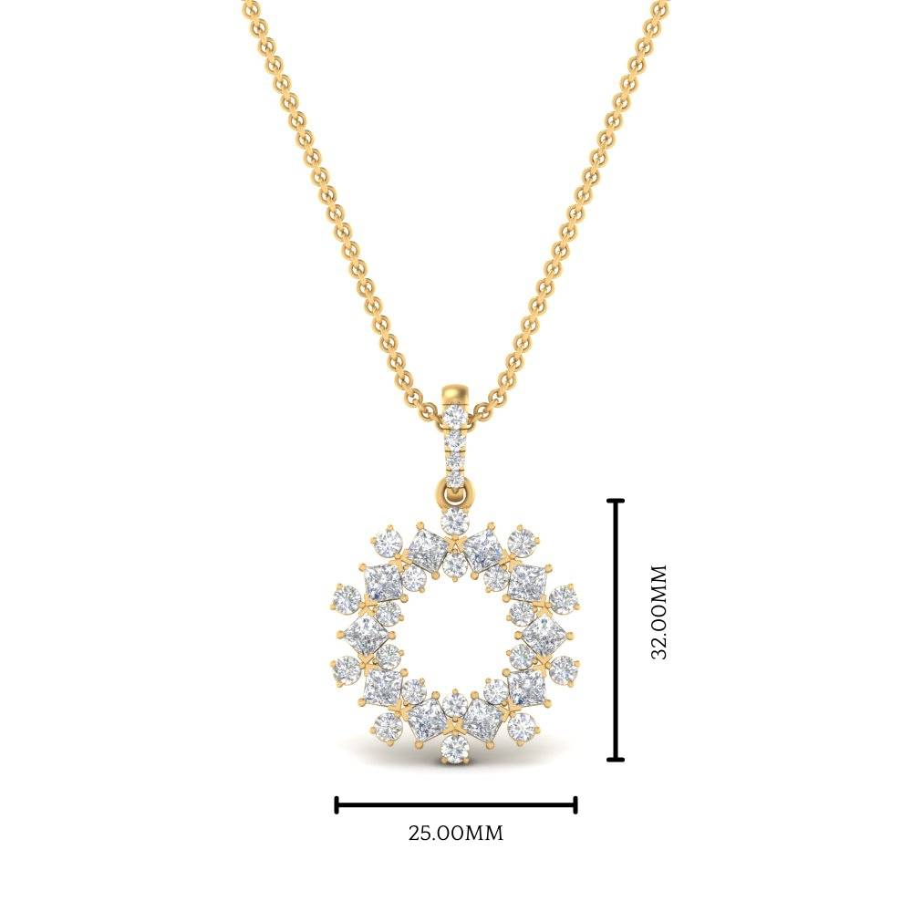 Open Round Cluster Necklace with 14K Yellow Gold White Diamond