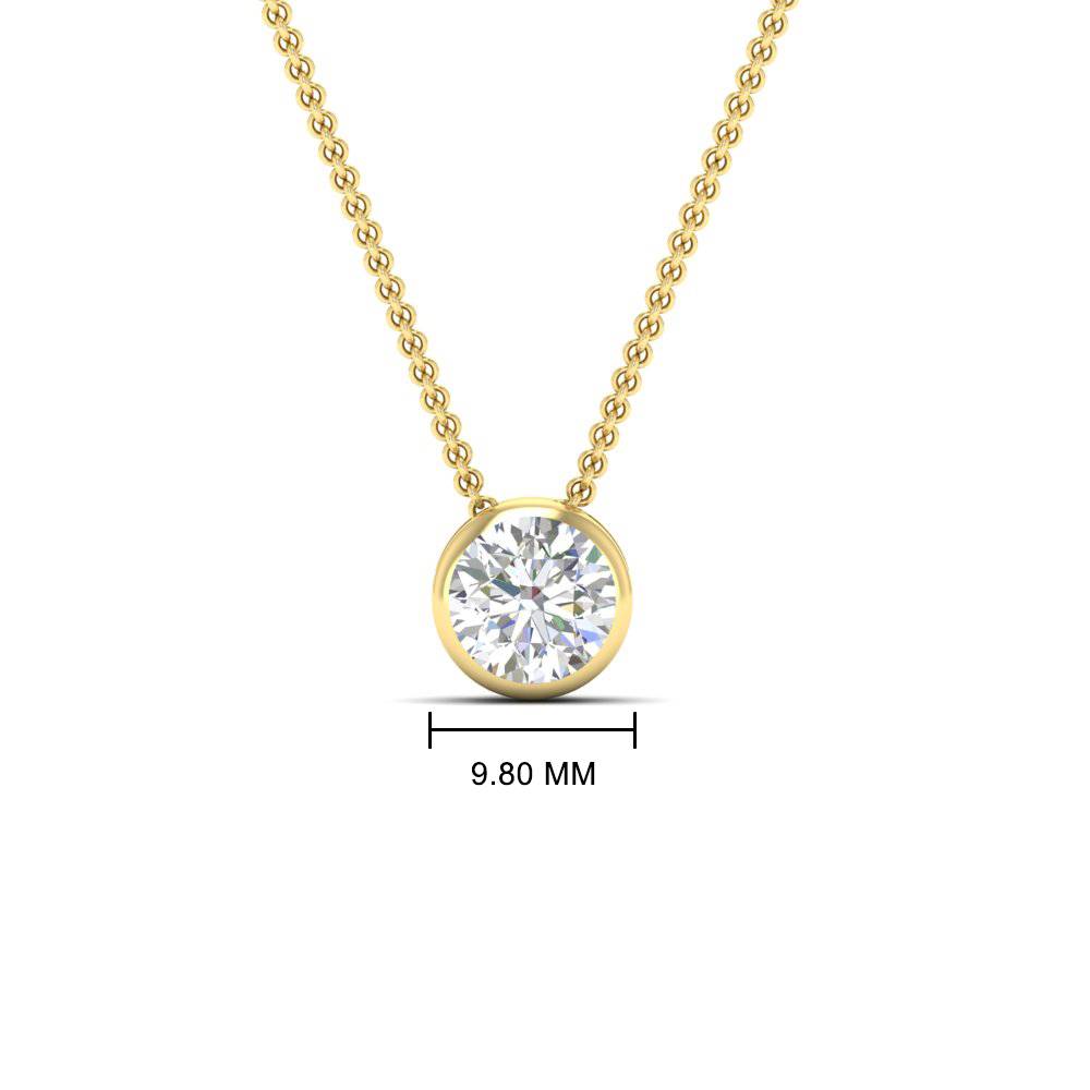 2 Carat Round Bezel Solitaire Diamond Pendant with 14K Yellow Gold White Diamond