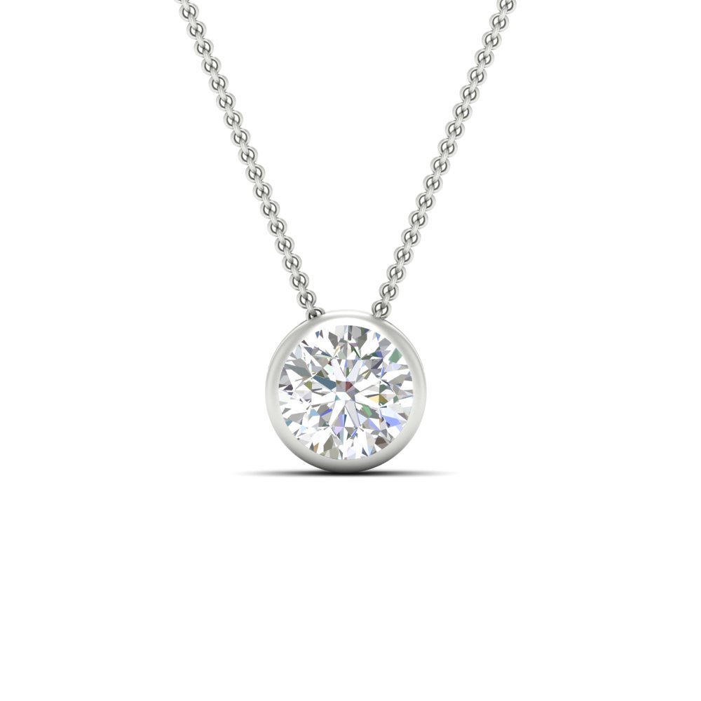 3 Carat Round Bezel Solitaire Diamond Pendant with 14K White Gold White Diamond