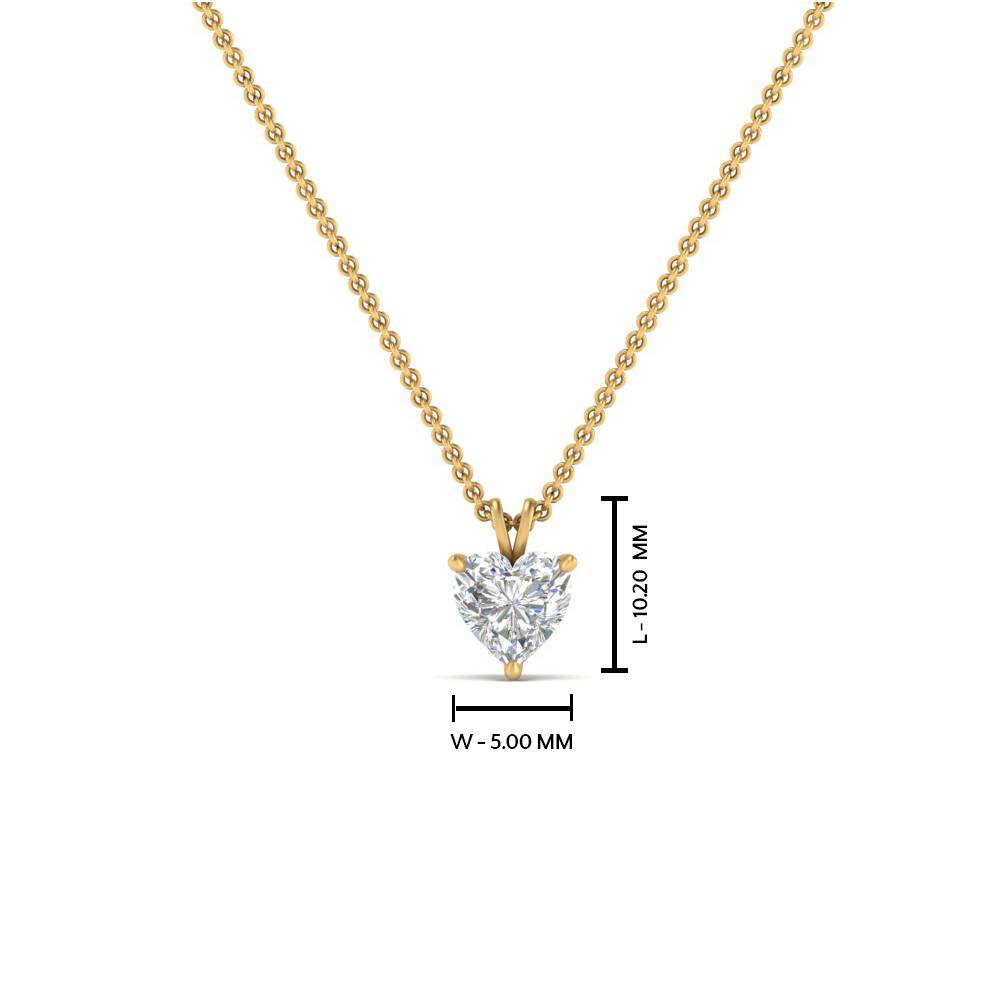 Heart Solitaire 3 Prong Half Carat Diamond Pendant with 14K Yellow Gold White Diamond