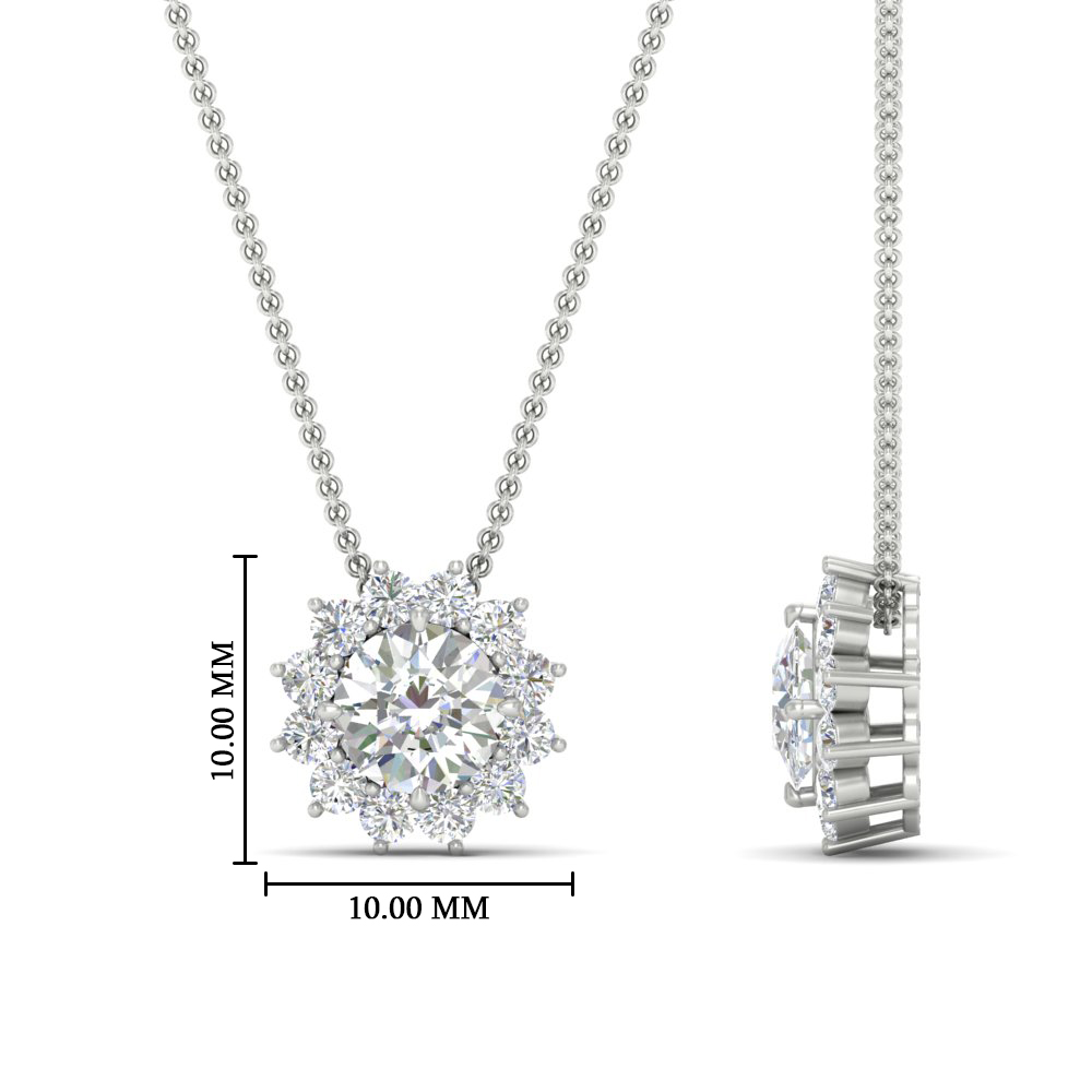 Solitaire Halo Pendant Necklace with 14K White Gold White Diamond