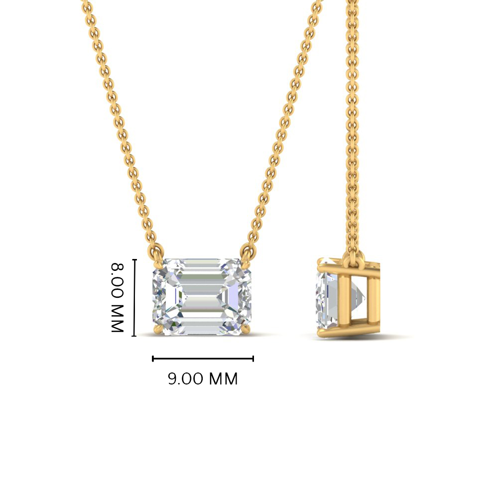 2 Carat East West Pendant Emerald Cut Diamond with 18K Yellow Gold White Diamond