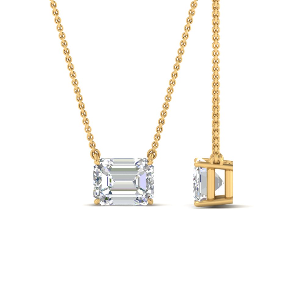2 Carat East West Pendant Emerald Cut Diamond with 18K Yellow Gold White Diamond