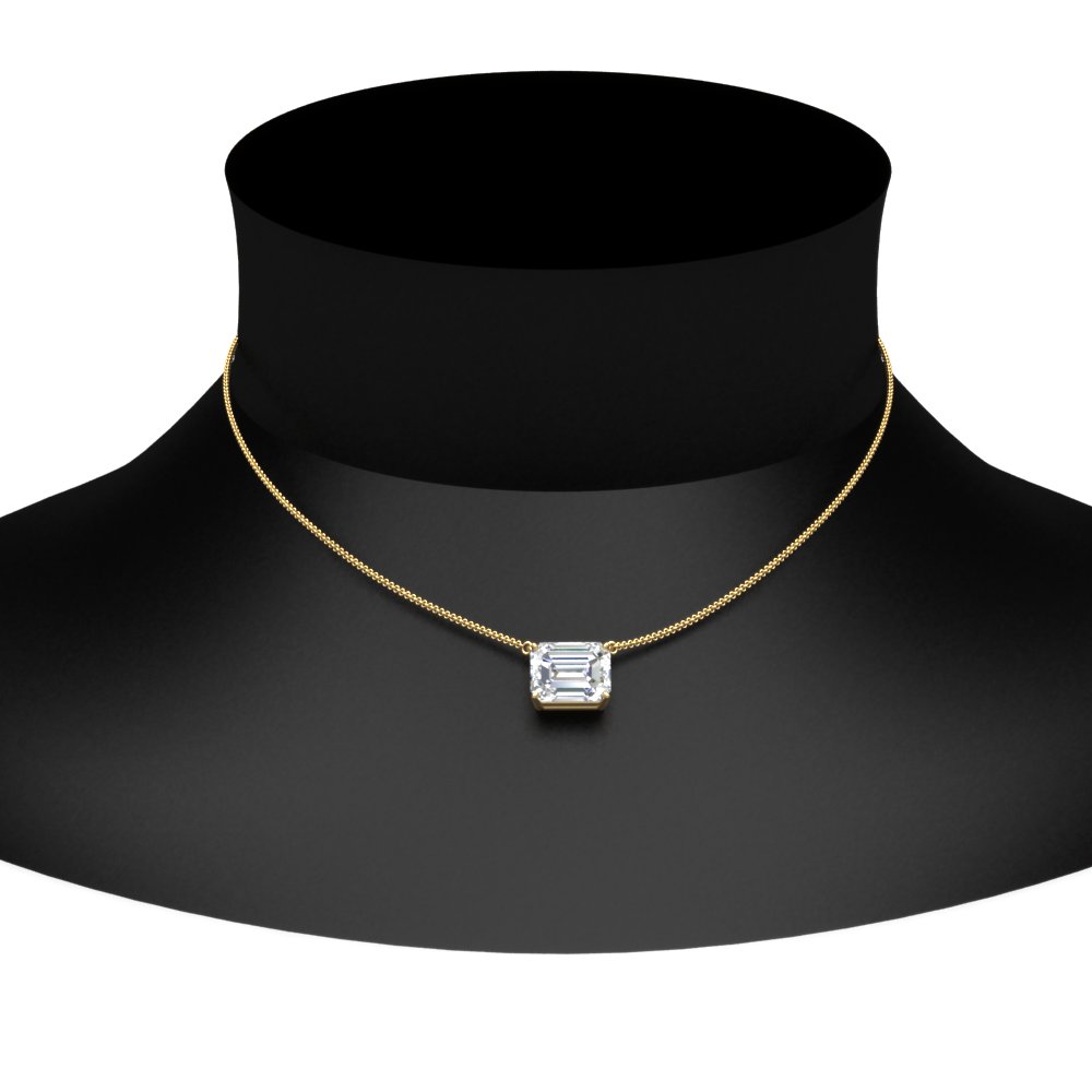 2 Carat East West Pendant Emerald Cut Diamond with 18K Yellow Gold White Diamond