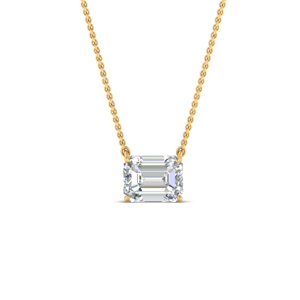2 Carat East West Pendant Emerald Cut Diamond with 18K Yellow Gold White Diamond