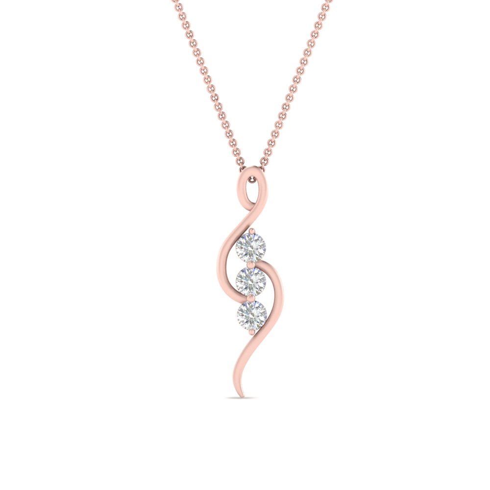 3 Stone Swirl Pendant with 14K Rose Gold White Diamond