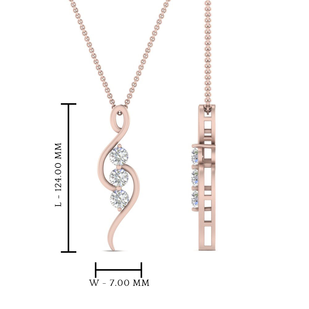 3 Stone Swirl Pendant with 14K Rose Gold White Diamond