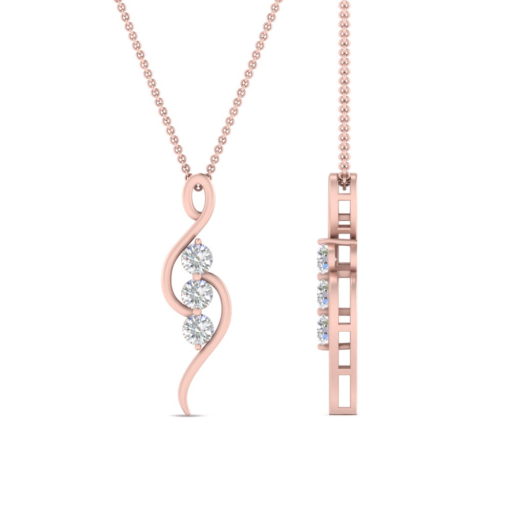 3 Stone Swirl Pendant with 14K Rose Gold White Diamond