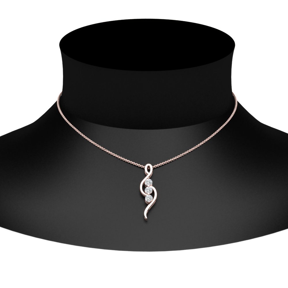 3 Stone Swirl Pendant with 14K Rose Gold White Diamond