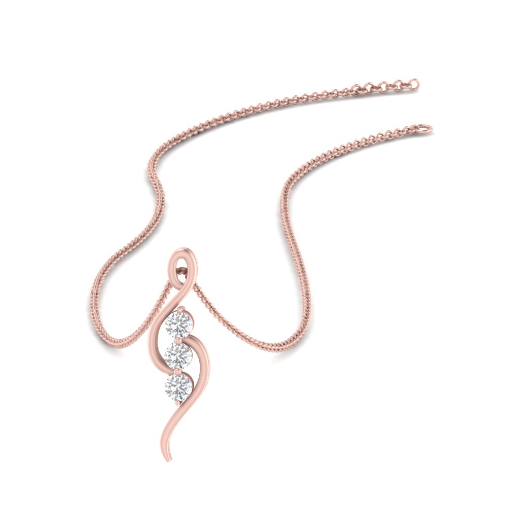 3 Stone Swirl Pendant with 14K Rose Gold White Diamond