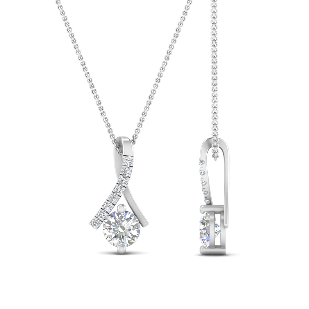 Simple Twisted Women Pendant with 14K White Gold White Diamond