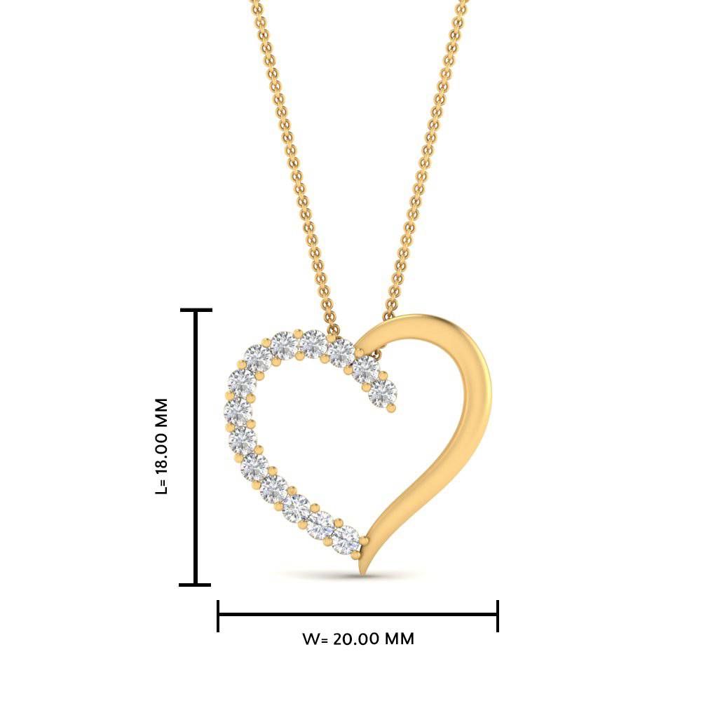 Necklace With Open Heart Pendant with 14K Yellow Gold White Diamond