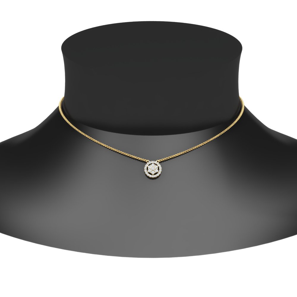 Daisy Pendant Necklace With Halo with 14K Yellow Gold White Diamond