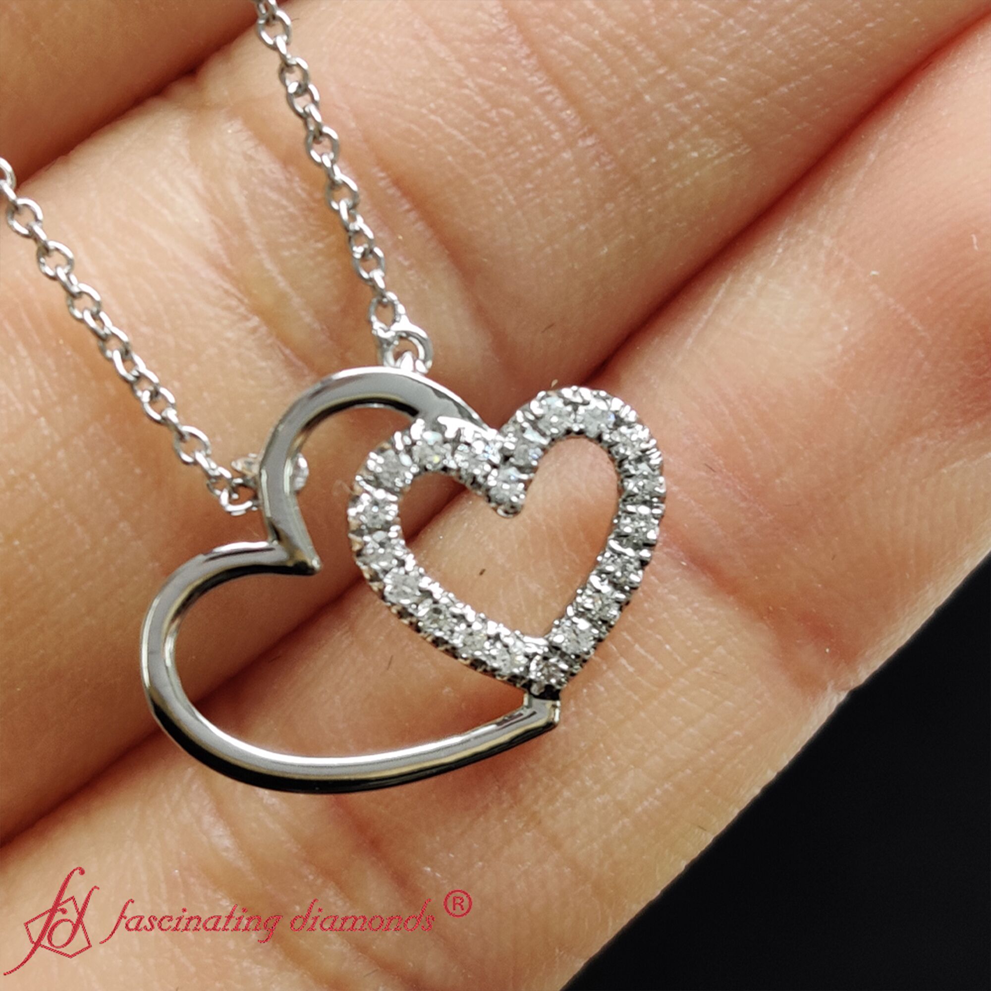 Cute Heart Lab Diamond Pendant For Mom with White Diamond in 14K White Gold