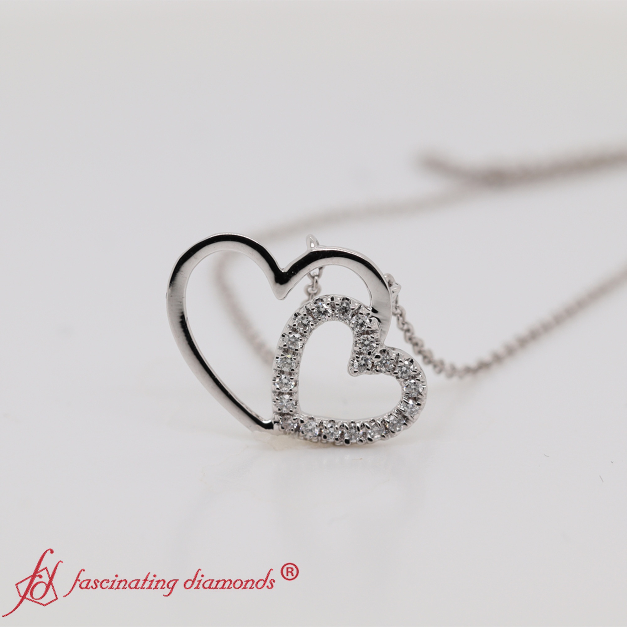 Cute Heart Lab Diamond Pendant For Mom with White Diamond in 14K White Gold