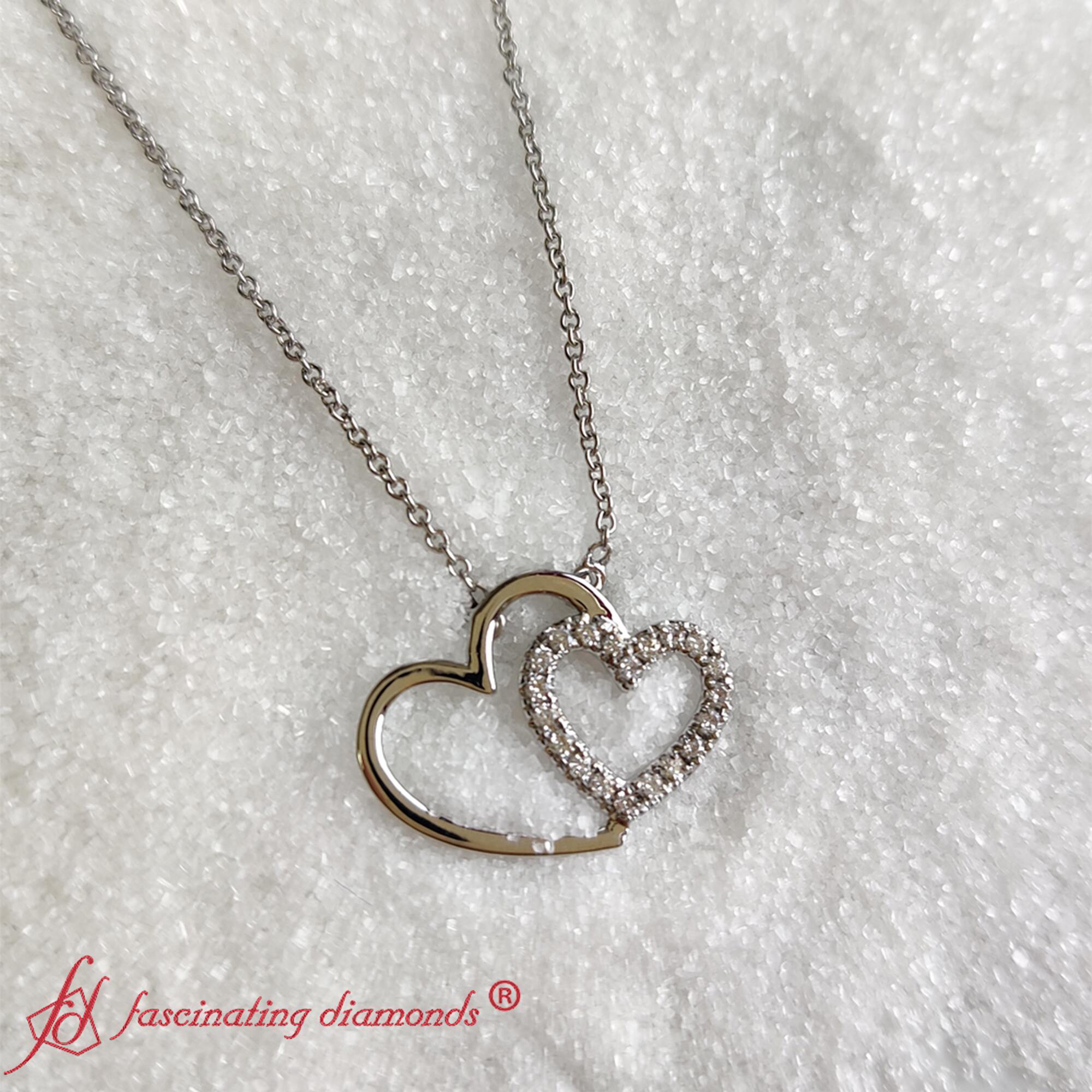 Cute Heart Lab Diamond Pendant For Mom with White Diamond in 14K White Gold