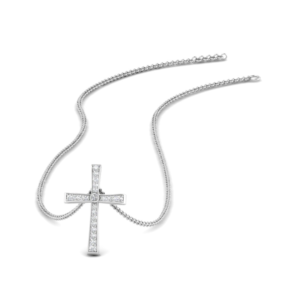 18K White Gold Emerald-Cut Diamond Cross Necklace - Josephs Jewelers