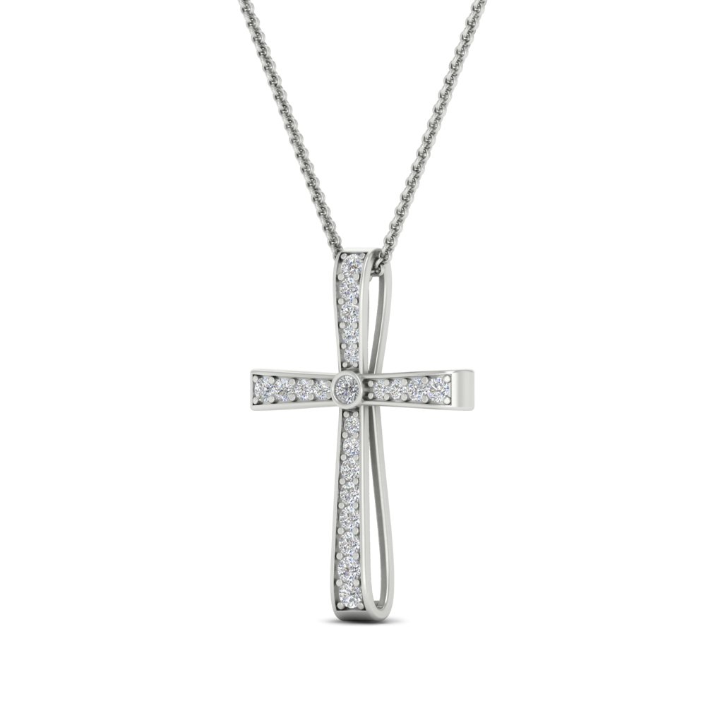 Graduated Diamond Cross Pendant with 14K White Gold White Diamond