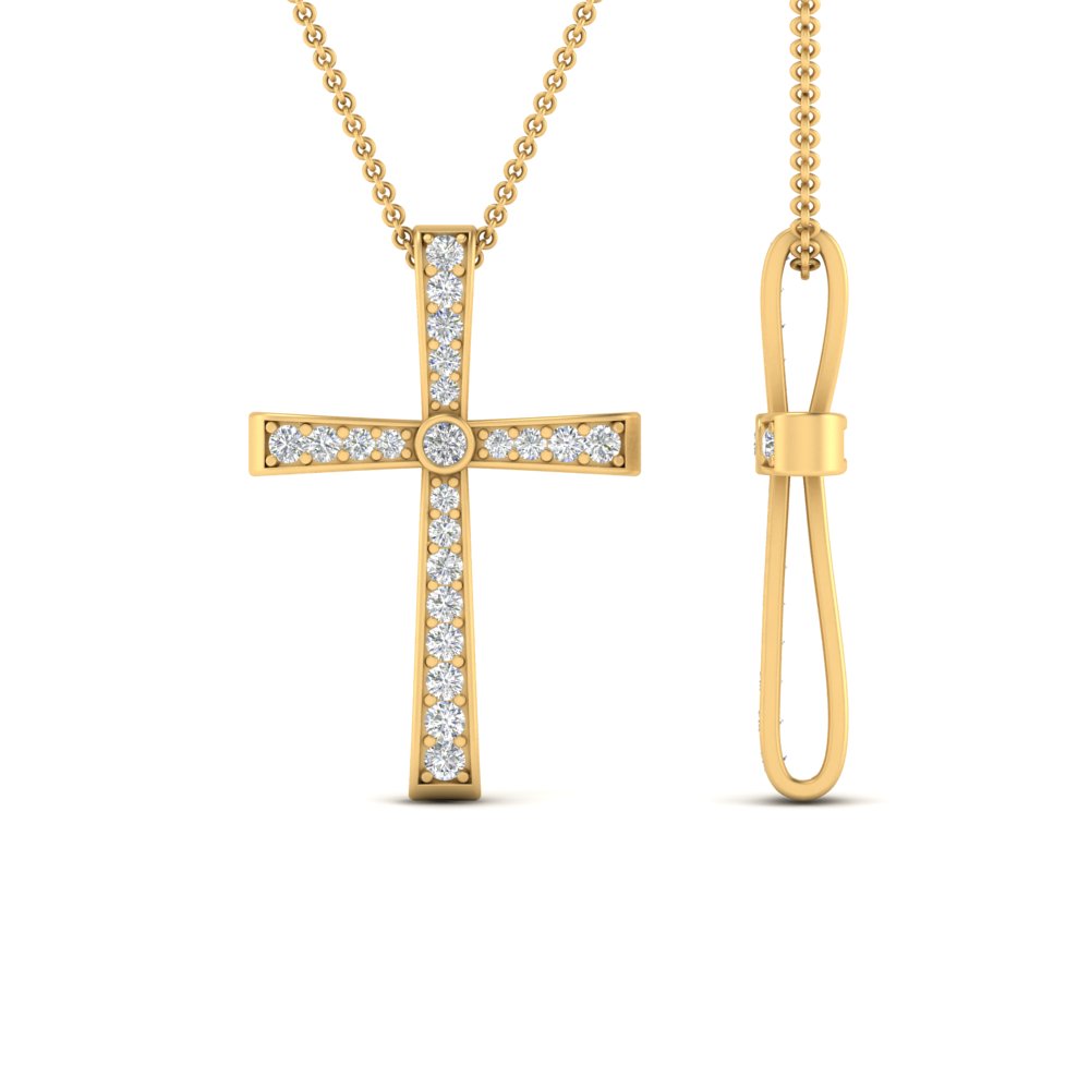 Graduated Diamond Cross Pendant with 14K Yellow Gold White Diamond