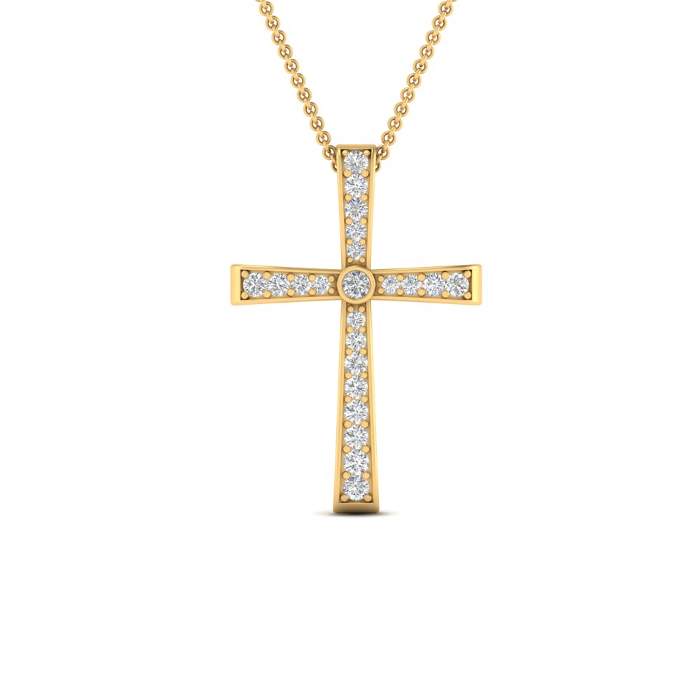 Graduated Diamond Cross Pendant with 14K Yellow Gold White Diamond