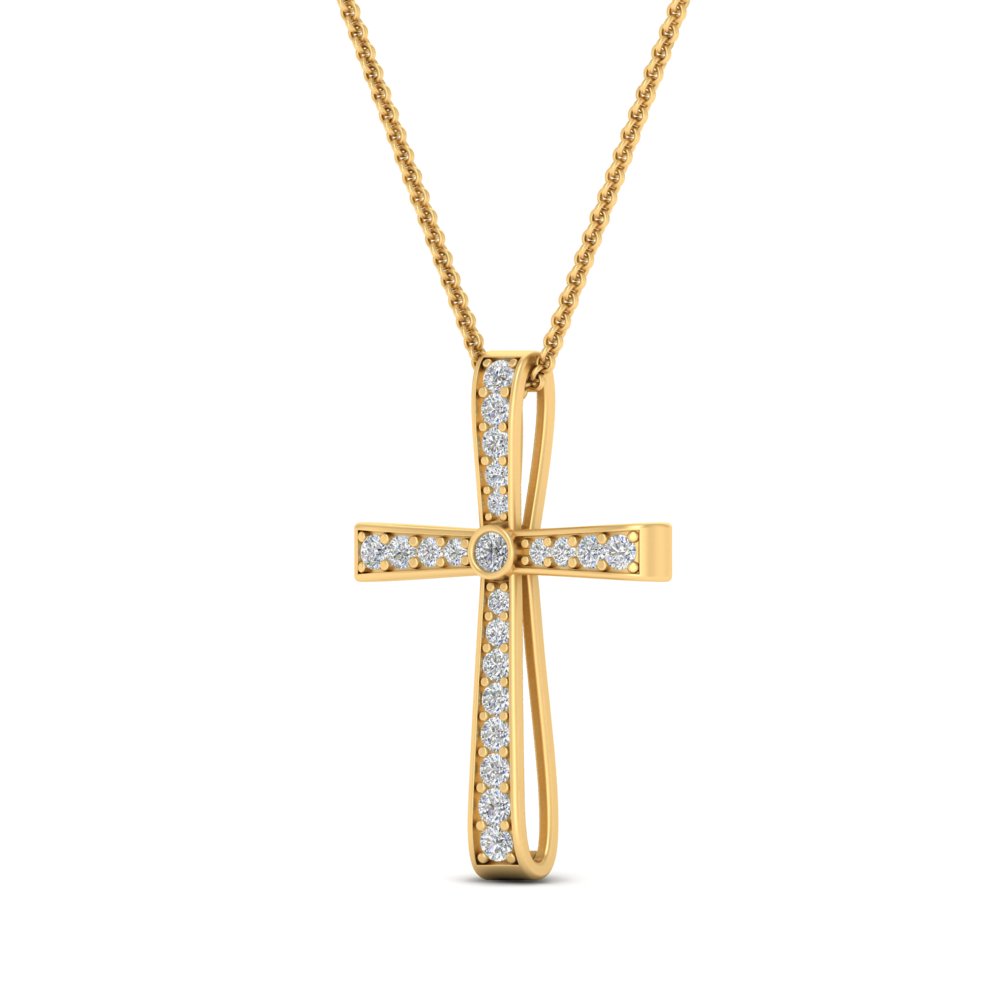 Graduated Diamond Cross Pendant with 14K Yellow Gold White Diamond