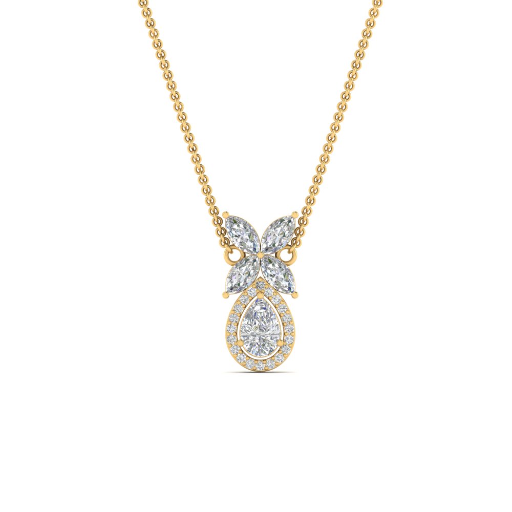 Pear Halo Marquise Diamond Pendant with 14K Yellow Gold White Diamond