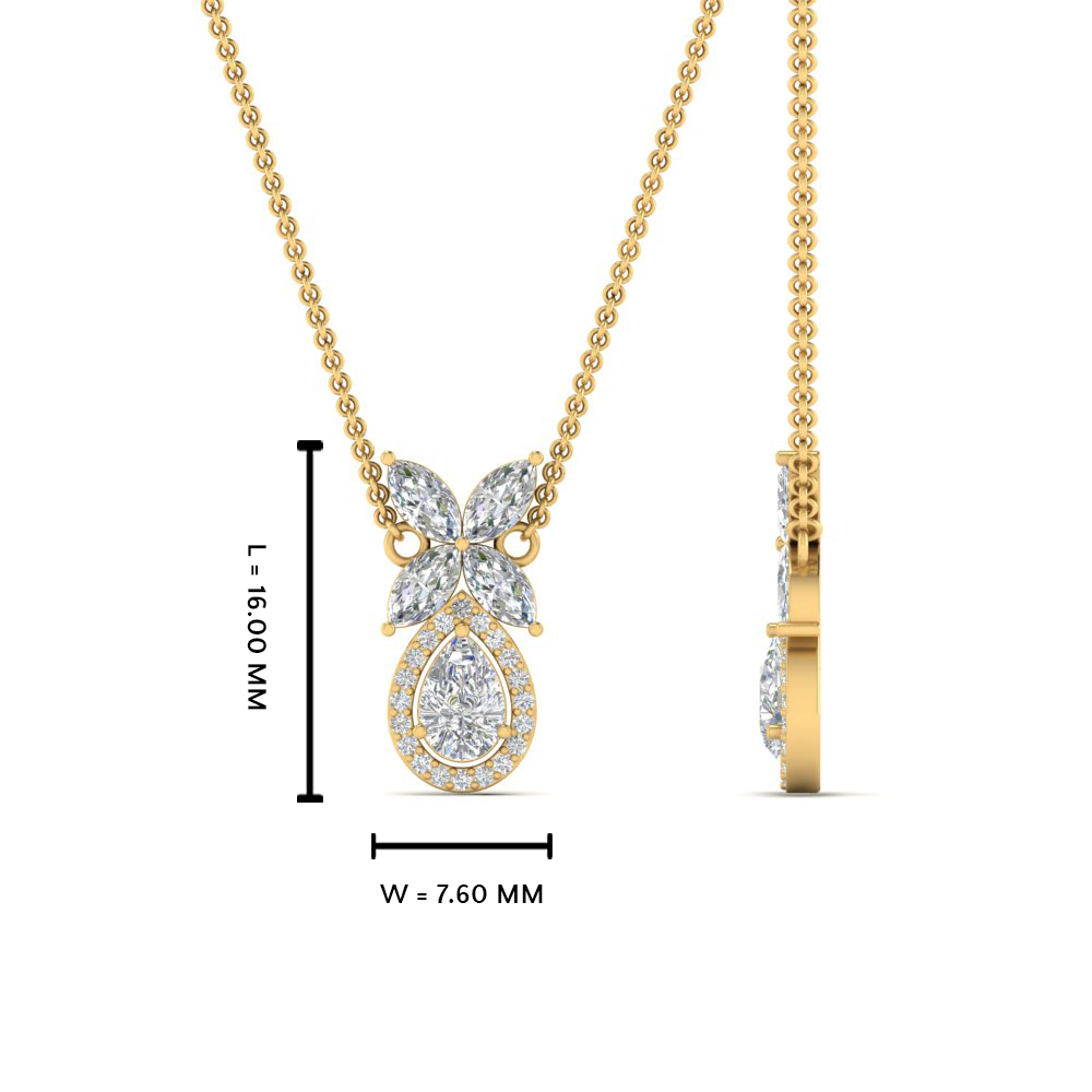 Pear Halo Marquise Diamond Pendant with 14K Yellow Gold White Diamond
