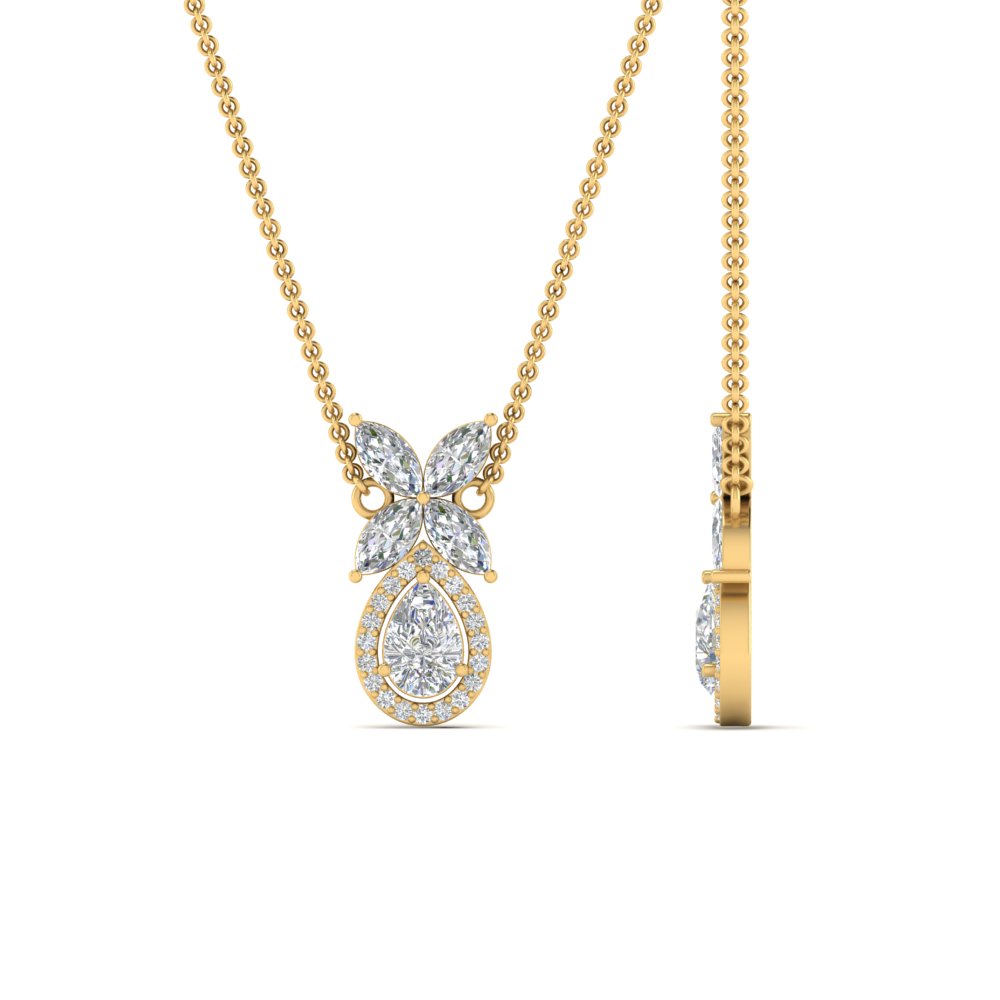 Pear Halo Marquise Diamond Pendant with 14K Yellow Gold White Diamond